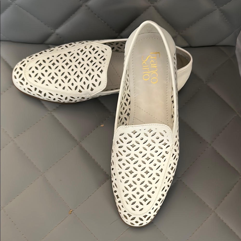 Franco Sarto White Laser-Cut Loafers